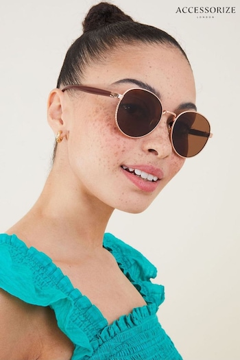 Accessorize Gold Hammered Metal Frame Sunglasses (M88306) | £17