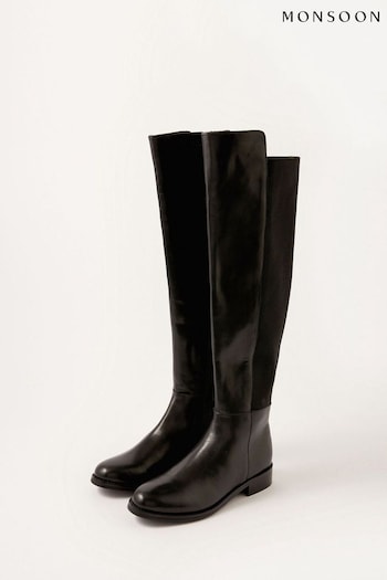 Monsoon Olivia Black Leather Riding Boots (M88325) | £110