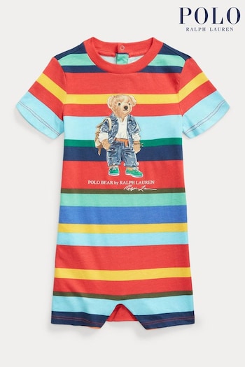 Polo Ralph Lauren Baby Multi Colour Stripe Bear Romper (M88622) | £75