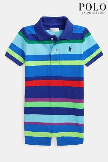 Polo tee Ralph Lauren Baby Blue Striped Romper (M88625) | £75