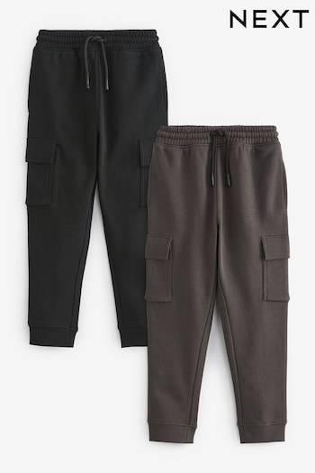 Black/Charcoal Grey 2 Pack Cargo Cotton-Rich Joggers (3-16yrs) (M88627) | £20 - £28