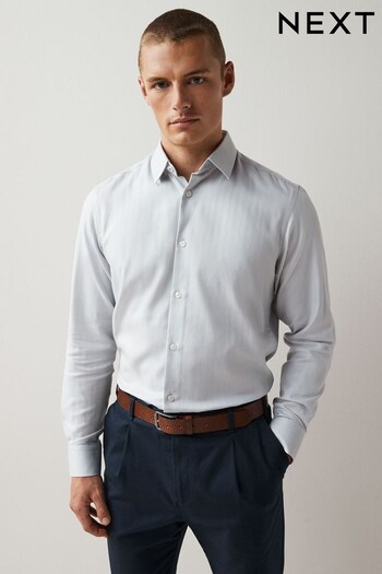 Grey Slim Fit Single Cuff Cotton Textured Shirt (M88633) | £36