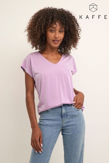 Kaffe Pink Lise V-Neck Short Sleeve T-Shirt (M88648) | £35