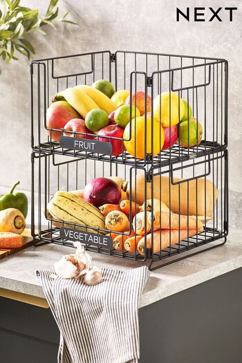 Set of 2 Black Fruit & Vegetable Stacking Storage Baskets (M88971) | £22