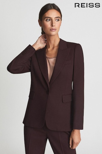 Reiss Burgundy Flora Wool Blend Single Breasted Blazer (M89624) | £250