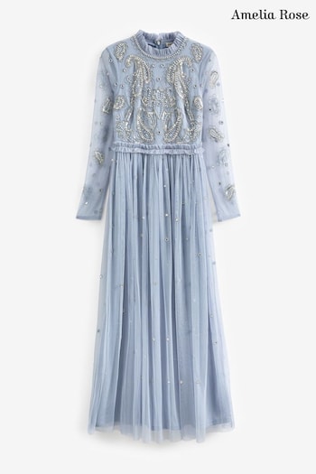 Amelia Rose Blue Embellished Maxi Dress (M89687) | £165