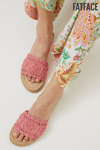 FatFace Pink Cate Crochet Raffia Sliders (M89699) | £55
