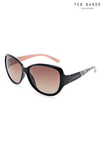Ted Baker Black/Pink Womens Oversized Fashion Sunglasses with Exclusive Floral Print on Temples (M89982) | £75