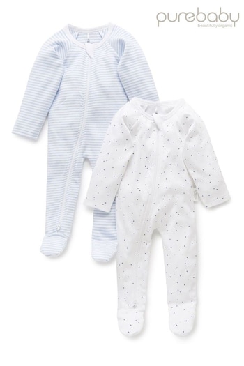 Purebaby Blue Zip Baby Sleepsuit 2 Packs (M90089) | £28