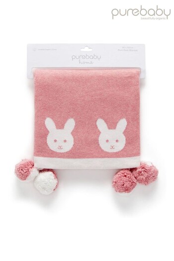Purebaby Pink Border Pom Pom Blanket (M90091) | £48
