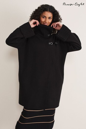 Phase Eight Seama Buckle Trim Knit Black Coat (M90287) | £120