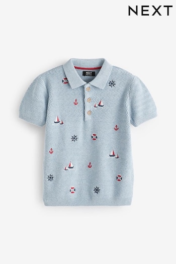 Blue Nautical Textured organic-cotton Polo Shirt (3mths-7yrs) (M90406) | £12 - £14