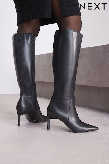 Black Signature Leather Forever Comfort® Point Toe Knee High Boots (M90576) | £96