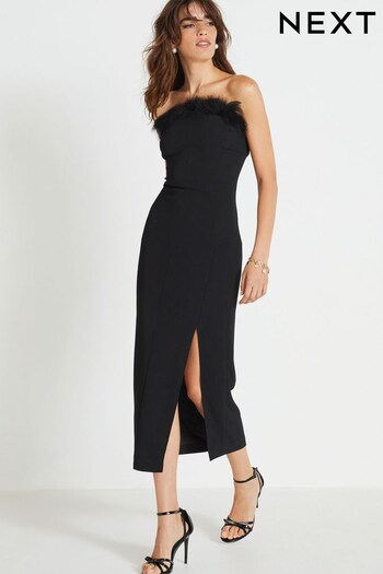 Black Feather Neckline Midi Dress (M90578) | £56