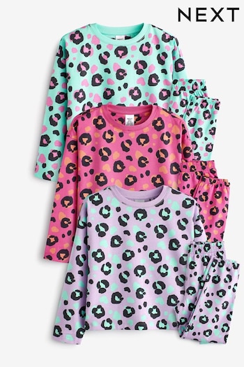 Turquoise Blue/Pink/Lilac Purple Animal Print Jogger Pyjamas 3 Pack (3-16yrs) (M90637) | £33 - £43