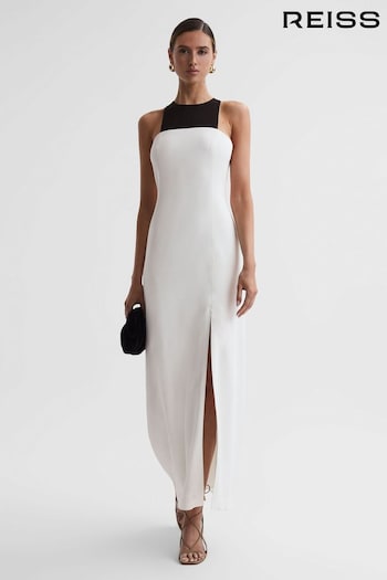Reiss Ivory Reya Colourblock Fitted Maxi Dress (M91037) | £228