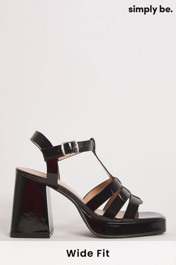 Simply Be Fisherman On A Platform, Extra Wide Fit Block Heel Black Sandals (M91276) | £38
