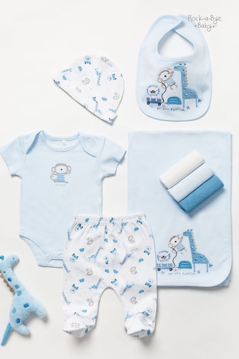 Rock-A-Bye Baby Boutique Blue Giraffe Print Cotton  Baby Gift Set 10-Piece (M91296) | £36