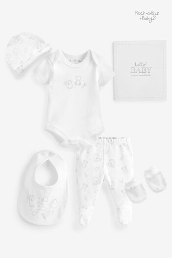 Rock-A-Bye Baby Boutique White Animal Print Cotton Baby Gift Set 5-Piece (M91298) | £25