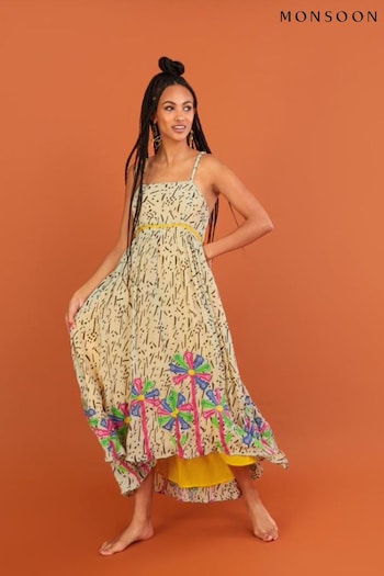 Monsoon Yellow Handkerchief Hem Print Dress with LENZING™ ECOVERO™ (M91522) | £180