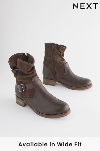 Brown Regular/Wide Fit Forever Comfort® Leather Slouch Ankle Boots (M91563) | £68