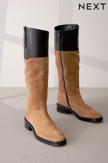 Tan & Black Signature Leather Panelled Rider Knee High Boots (M91685) | £135