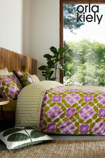 Orla Kiely Lupin Purple Flower Tile Duvet Cover and Pillowcase Set (M91915) | £55 - £100
