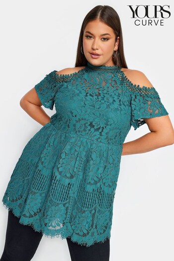 Yours Curve Green London Lace Cold Shoulder Top (M91919) | £43