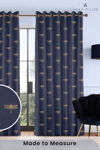 Sara Miller Navy Dragonfly Made to Measure Curtains (M91927) | £91