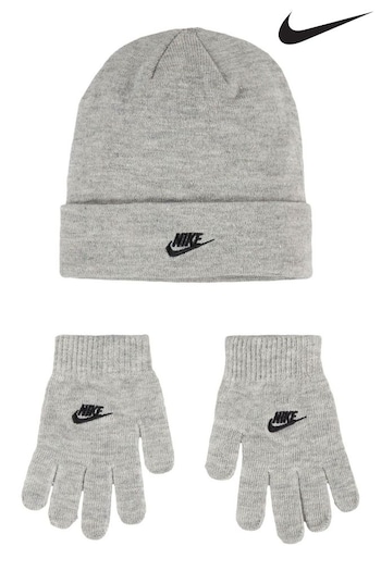 Nike Grey Kids Club Beanie vaude Hat and Gloves Set (M91948) | £24