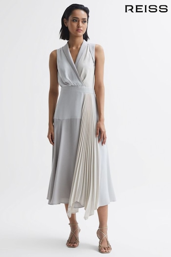 Reiss Lilac Claire Pleated Fitted Midi Dress (M91962) | £228