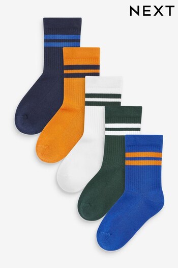 Green/Yellow/Blue 5 Pack Cushioned Footbed Cotton Rich Ribbed Socks (M91966) | £7 - £10