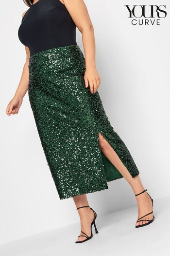 Yours Curve Green London Sequin Tube Skirt (M91967) | £50