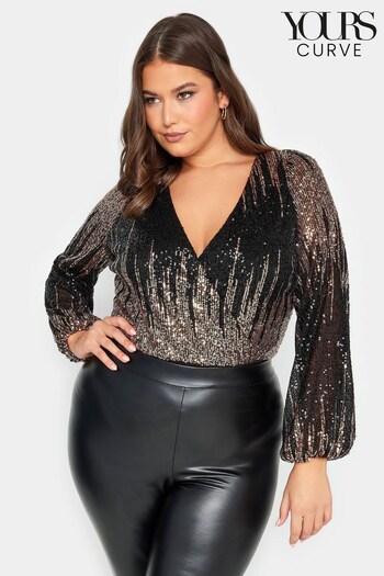 Yours Curve Gold London Sequin Ombre Body Top (M92018) | £45