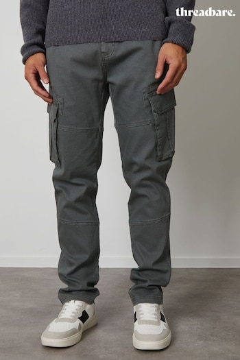 Threadbare Grey Cotton Cargo Pocket DoubleJ Trousers With Stretch (M92095) | £35