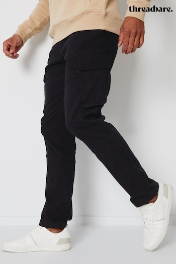 Threadbare Black Cotton Cargo Pocket Trousers Regular With Stretch (M92098) | £35