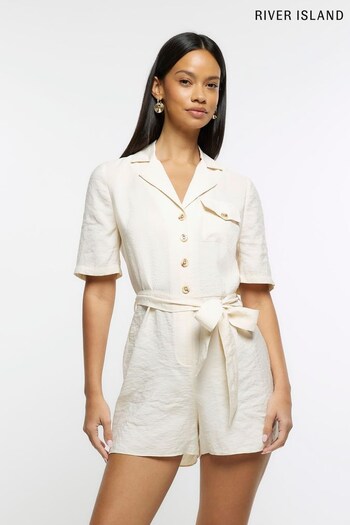 River Island Natural Belted Shirt Playsuit (M92231) | £47