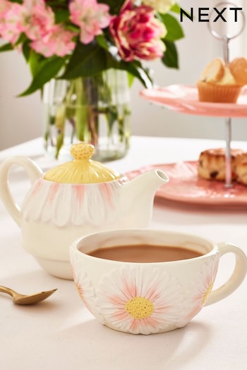 White Floral Teapot and Mug Set (M92248) | £18