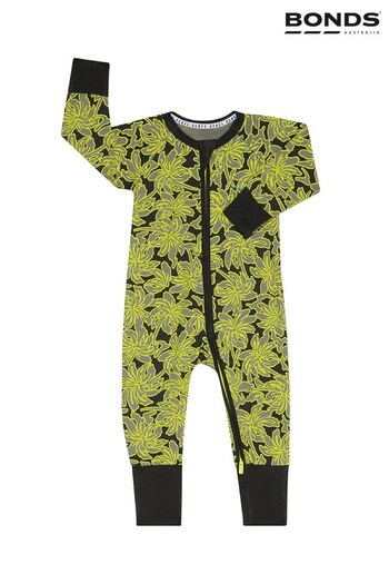 Bonds Green Leaf Print Zip Sleepsuit (M92398) | £22
