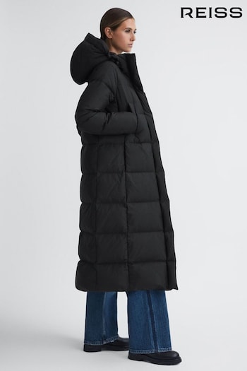 Reiss Black Tilde Longline Hooded Puffer Coat (M92418) | £398
