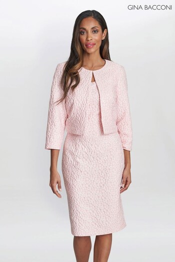 Gina Bacconi Pink Kathy Jacquard Shift Dress And Bolero (M92553) | £360