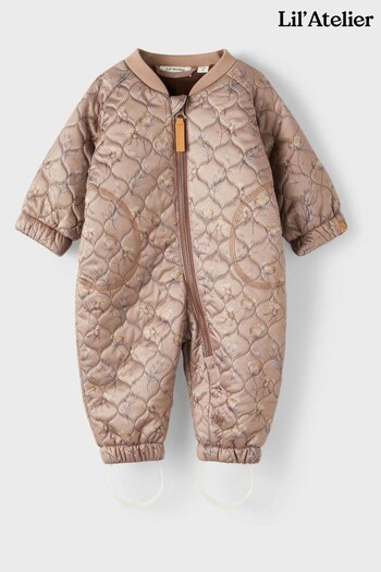 Lil Atelier Baby Unisex Taupe Brown Print Quilted Snowsuit (M92649) | £60