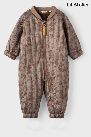 Lil Atelier Baby Unisex Brown Print Quilted Snowsuit (M92650) | £60
