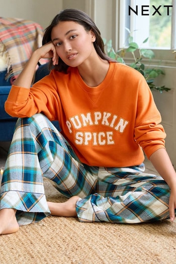 Orange Pumpkin Sweatshirt and Flannel Bottom Pyjamas (M93324) | £38
