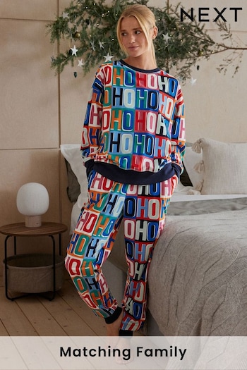 Navy Blue HoHoHo Matching Family Womens Cosy Pyjamas (M93325) | £28
