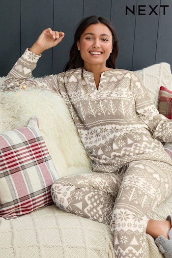 Grey Fairisle Pattern Waffle Cotton Long Sleeve Pyjamas (M93327) | £34