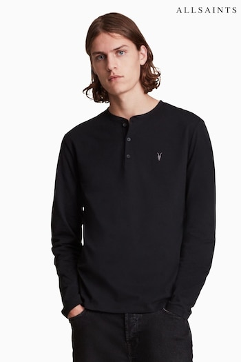 AllSaints Black Brace Ls Henley T-Shirt (M93627) | £49