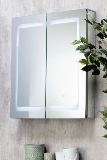 BHS Silver Hym 2 Door LED Lit Door Bathroom Cabinet (M94239) | £400