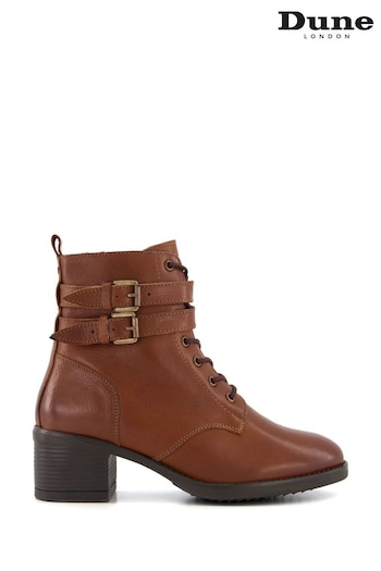 Dune London Brown Wide Fit Paxan Buckle Detail Heeled Ankle Boots (M94394) | £125