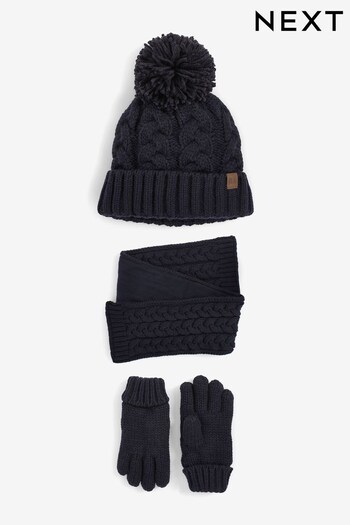Navy Blue 3 Piece Knitted Hat, Gloves and Scarf Set (3-16yrs) (M95487) | £16 - £19